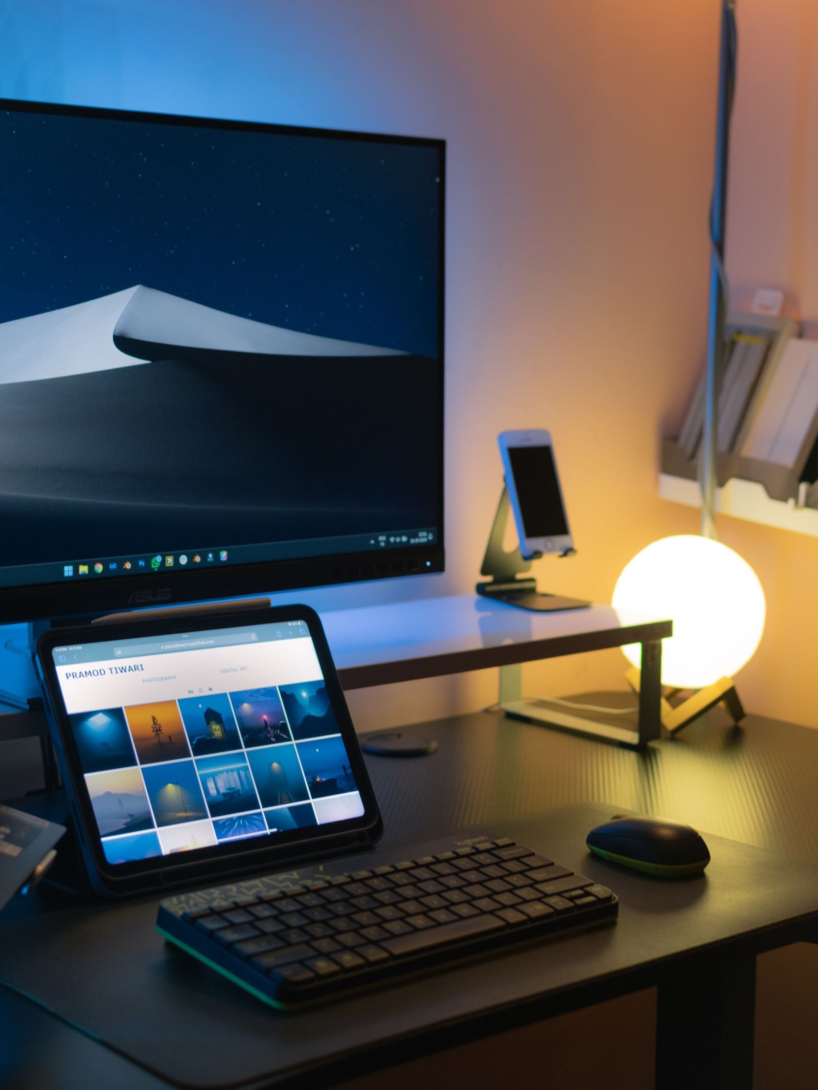 Creator workspace with phone and camera setup